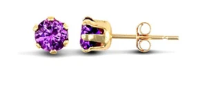 9ct Oro Amarillo 3mm Morado Pendientes Broche Circonita Cúbica - Imagen 1 de 1