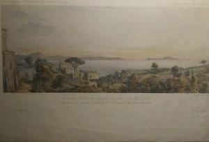 Incisione Acquarellata da disegno De Viollet Le Duc Golfo di Napoli e Capri 1860 - Imagen 1 de 1