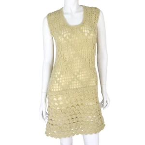 Vintage Made In Japan Beige Crochet Knee Length A-Line Dress Size S - Picture 1 of 5