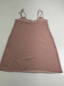 Calvin Klein Beige And Pink Polka Dot Strappy Slip Dress Size M Sheer Chemise
