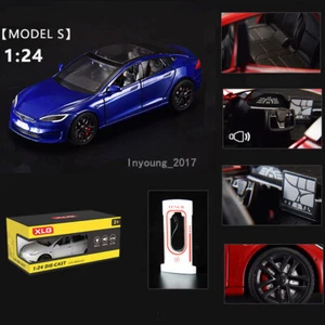 1/24 Tesla Model S Modellauto Die Cast Spielzeug fur Kinder Jungen Sammlung Blau - Picture 1 of 7