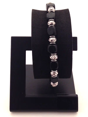 MOSACCOBLUE MENS SQUARE BLACK BEADED BRACELET WITH SILVER METAL SPACERS - Image 1 of 4