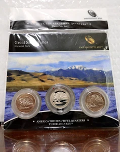 2014 P D S US MINT 3 COIN QUARTER SET AMERICA THE BEAUTIFUL GREAT SAND DUNES COL - Picture 1 of 2