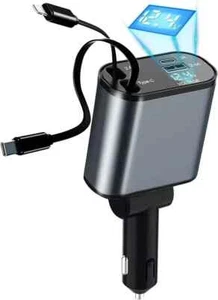Retractable Car Charger 4 in 1 Fast Car Phone Charger 120W With USB Type C Cable - Picture 1 of 6
