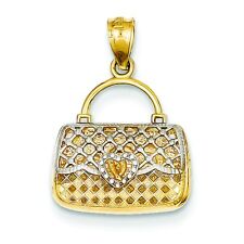 Ladies 14K Yellow Gold Polished Reversible Heart Handbag Pendant For Necklace