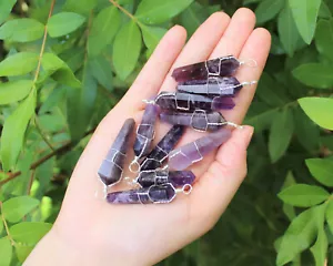 Amethyst Draht umwickelte Spitze Anhänger / Halskette (Amethyst Kristall Punkt Anhänger) - Bild 1 von 12