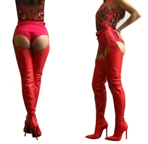 CQ COUTURE Boots Botas Overknee Cinturón Studs High Talón De Leather Rojo 35-45 - Imagen 1 de 12