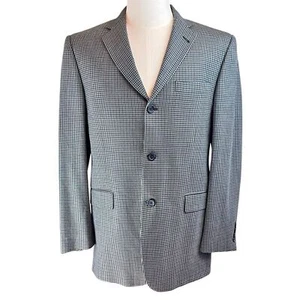 BURBERRY Gray Black Check Plaid Blazer Sports Coat Sz 40 Reg Wool Silk Jacket - Picture 1 of 16