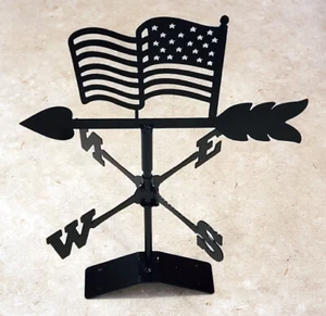 FLAG New Weathervane Amish Blacksmith Crafted- Outdoor Black Powder Coated Steel - Foto 1 di 10