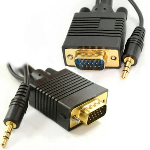 2m Svga 15 Pin Zu DB15 Kabel Mit Klinkenkabel Audio Voll Verkabelt Schwarz - Bild 1 von 11