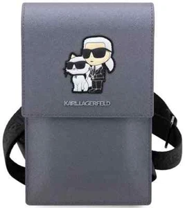 Bolso de Hombro Original Karl Lagerfeld Saffiano Smartphone con Ranuras para Tarjetas Plateado - Imagen 1 de 5