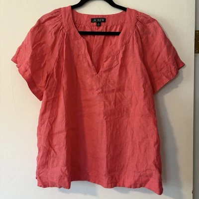 Top J Crew 100 % lino cuello en V talla mediana coral manga acampanada costera informal Foto 1 de 4