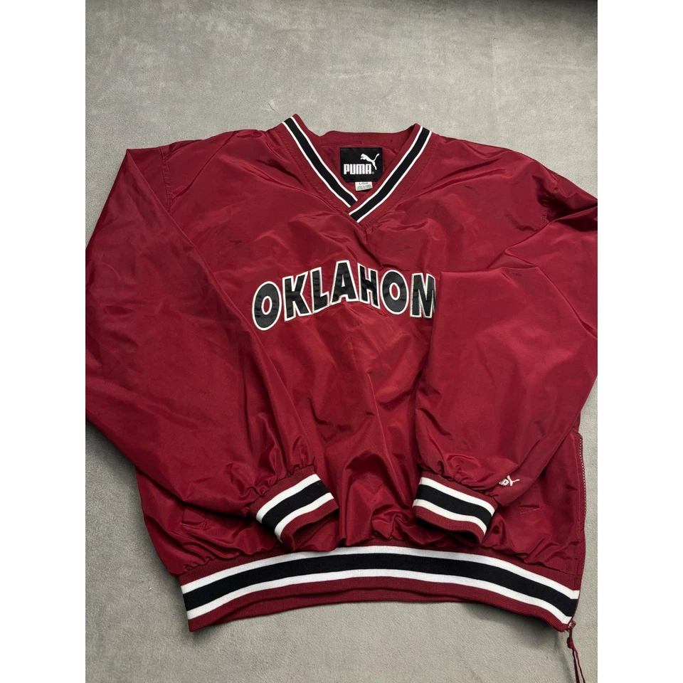 复古彪马俄克拉荷马州套衫风衣夹克勃艮第 V 领 — 第 1/4 张图片