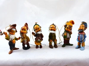 Vintage Dwarf Set of 6 Christmas Ornament 80's Hong Kong Rare HTF Fantacy - Picture 1 of 9
