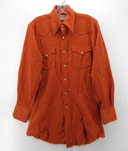 VINTAGE H Bar C Shirt Men 15 Orange Western Pearl Snap Ranchwear 70s Long Tail - Picture 1 of 10