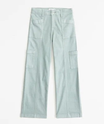 Pantalones de mezclilla cargo Abercrombie niños niñas tiro alto pierna ancha verde claro 13-14 Foto 1 de 4