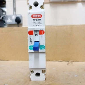 MEM / MEMSHIELD 2 - MFL201 - 20 Amp  single phase 25KA  M.C.C.B. (VAT incl.) - Picture 1 of 10