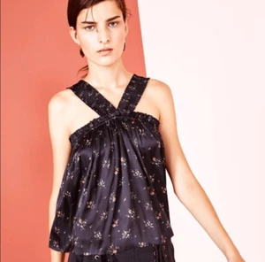 Ulla Johnson Margot Halter Neck Floral Blouse In Noir Size 2 Black Ruffle XS - Picture 1 of 12
