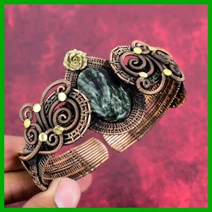 Easter Deal Copper Oval Seraphinite Stone Daughter Gift Flower Bangle Jewelry - Picture 1 of 6