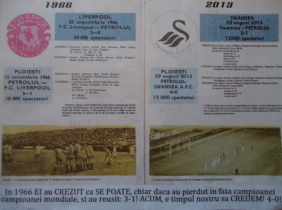 Flyer 1966 Petrolul - Liverpool 2013 Petrolul - Swansea - Bild 1 von 1