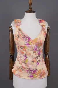 GIANNI VERSACE Multicolor Floral 3D Sleeveless V-Neck Blouse Tank Top Size 40 - Picture 1 of 16