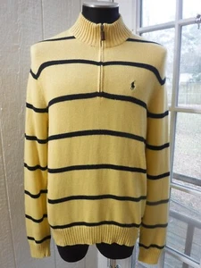Polo Ralph Lauren schwarz gestreift auf gelb 1/3 Reißverschluss schwarz Pony Pullover ~Herren M~ - Bild 1 von 12