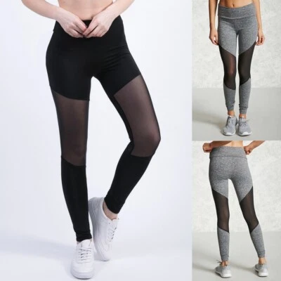 Mujeres Sexy Cintura Alta Malla Panel Lateral Leggings Control Abdomen Ajustados Pantalones de Yoga Foto 1 de 4