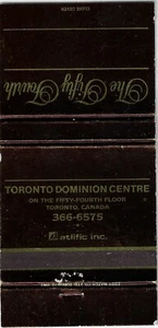 Matchbook Cover  Toronto Dominion Center Fifty-Fourth Floor Toronto Canada - Picture 1 of 3