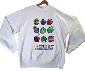 VTG 1997 US Open Tennis Crewneck Sweatshirt Men's L White Pro Player Tag 90s USA - Picture 1 of 8