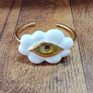 Enamel Schiaparelli Inspired Cuff Bracelet & Evil Eye Tear drop Earrings Set - Picture 1 of 17
