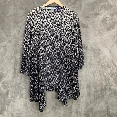 Cárdigan para mujer Catherines talla 3XW Petite Ombre negro blanco geométrico tejido abierto Foto 1 de 4