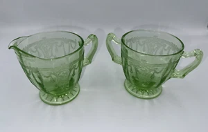 Anchor Hocking CAMEO/BALLERINA Green 3 1/4" tall Cream and Sugar Pristine Clean - Picture 1 of 15