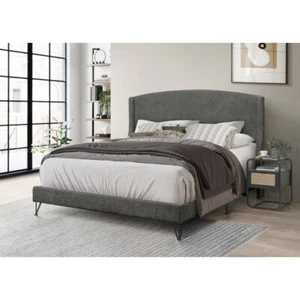 Eastern King Size Platform Bed Frame, Elegant Wing Back HB Design, Dark Gray - Picture 1 of 1