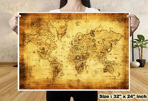 Navigation Treasure World Map Vintage Silk Canvas Fabric Poster Art Decor 32 - Picture 1 of 12