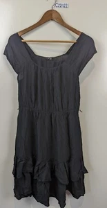 Portman's Black Silk Short Sleeve Shift Dress Ruffle Trim Size 12 - Picture 1 of 10