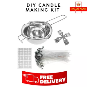 DIY Candle Making Kit with Double Spout Boiler Pot 120 Wicks Wick Holders - Picture 1 of 7