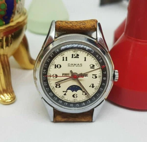 RELOJ HOMBRE RARO VINTAGE DAMAS TRIPLE CALENDARIO ESFERA LUNA CUERDA MANUAL - Imagen 1 de 8