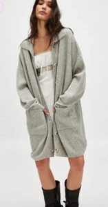 NWT $198 Free People Emmy M Oversized Longline Cardigan Sandstorm Heather Grey - Picture 1 of 17