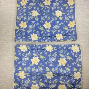 Laura Ashley Cassidy Pillow Shams Standard Blue Yellow Floral Pair Cottagecore - Picture 1 of 9