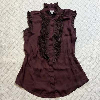 Blusa Converse Sin Mangas Para Mujer’s S Borgoña Volantes Botones Cintura Ajustada Foto 1 de 4