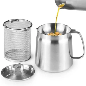 68oz/2L 304 Stainless Steel Oil Filter Pot, Bacon Grease Saver with Strainer ... - Picture 1 of 8