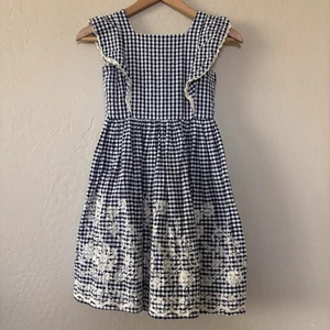 Laura Ashley Dress Blue White Gingham Embroidered Floral Cottage Core Girls Sz 8 - Picture 1 of 15