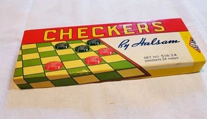 Vintage Wooden Halsam Checkers Contains 24 Pieces Set No. 518 Nice Box - Picture 1 of 4
