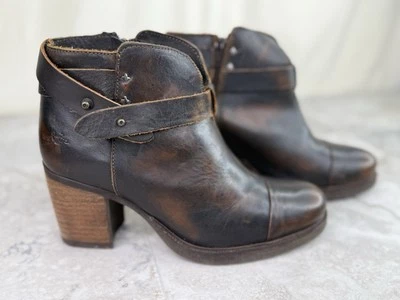 Rag & Bone Harrow Brown Leather Belted Ankle Boots Bootie Sz 38 US Size 8 Zip Up - Image 1 of 4