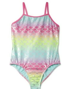 NEW GIRLS WONDER NATION MERMAID SCALE UPF 50+ ONE PIECE SWIMSUIT - Picture 1 of 6