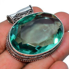 Blue Apatite Gemstone Handmade 925 Sterling Silver Jewelry Oval Cut Pendant