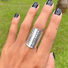 Handmade Silver Hammered Wide Band Solid 925 Silver Cigar Tube Statement Rings