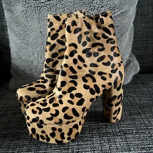 Jeffrey Campbell Leather Pony Hair Leopard Print Platform Boots UK5.5 - Picture 1 of 8