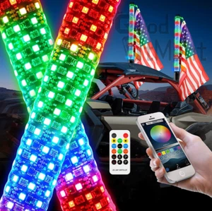 2FT Spiral Fat LED Whip Lights RGB Chasing Flag Warning Light For ATV UTV Can-am - Picture 1 of 18