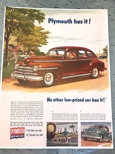 1947 Print Ad Snazzy Red Plymouth, Value-Priced Model, White Walls 13.5"x10"